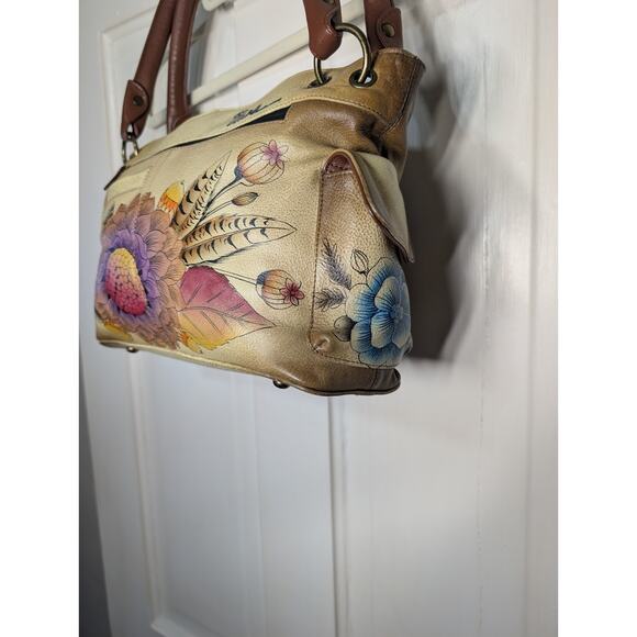 Anna By Anuschka Handpainted Leather Shoulder Bag Rustic Banquet NWOT Boho... - Picture 3 of 7